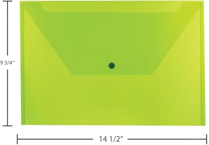 JAM PAPER Plastic Envelopes with Snap Closure - Legal Booklet - 9 3/4 x 14 1/2 - Lime Green - 3/Pack