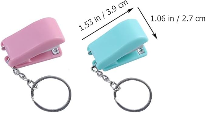 Veemoon Small Stapler with Keychain, 3pcs Portable Mini Stapler with 1 Box Staples Home School Office Supplies DIY Tools (Purple + Green + Pink + Staples)