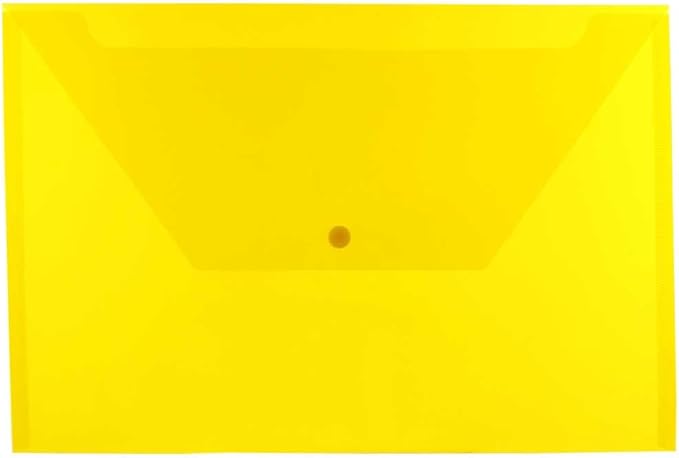 JAM PAPER Plastic Envelopes with Snap Closure - Legal Booklet - 9 3/4 x 14 1/2 - Yellow - 12/Pack