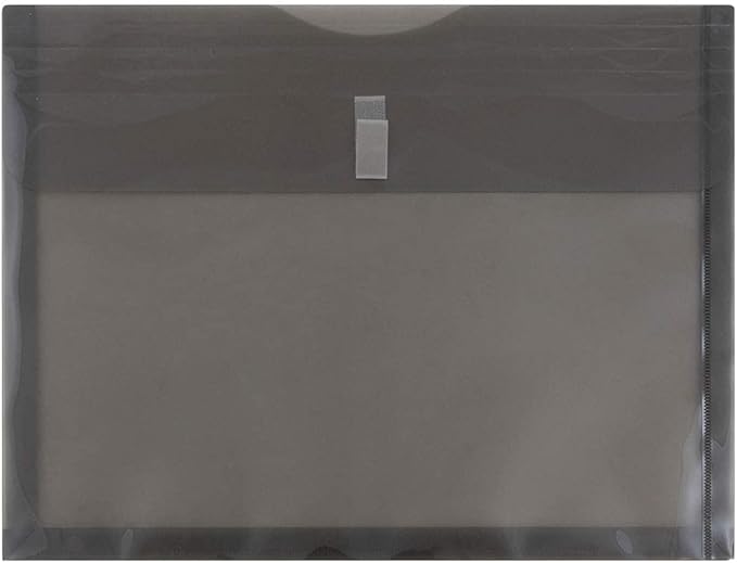 JAM PAPER Plastic Expansion Envelopes with Hook & Loop Closure - Letter Booklet - 9 3/4 x 13 with 1 Inch Expansion - Smoke Gray - 12/Pack