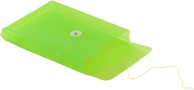 JAM PAPER Plastic Envelopes with Button & String Tie Closure - 6 1/4 x 9 1/4 - Lime Green - 12/Pack