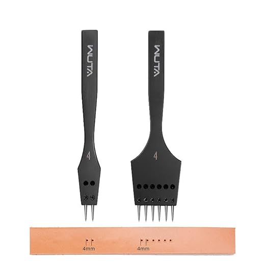 WUTA Removable Circle Leather Hole Punch Sharp Head Replaceable Pricking Iron Chisel DIY Leather Tools Professional Leather Working Tool 2nd Gen 4mm-(2+6)