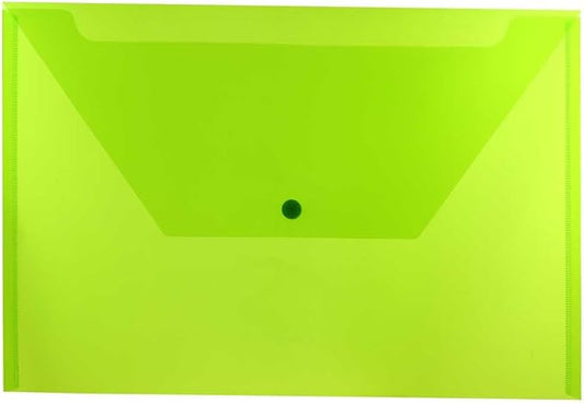 JAM PAPER Plastic Envelopes with Snap Closure - Legal Booklet - 9 3/4 x 14 1/2 - Lime Green - 12/Pack