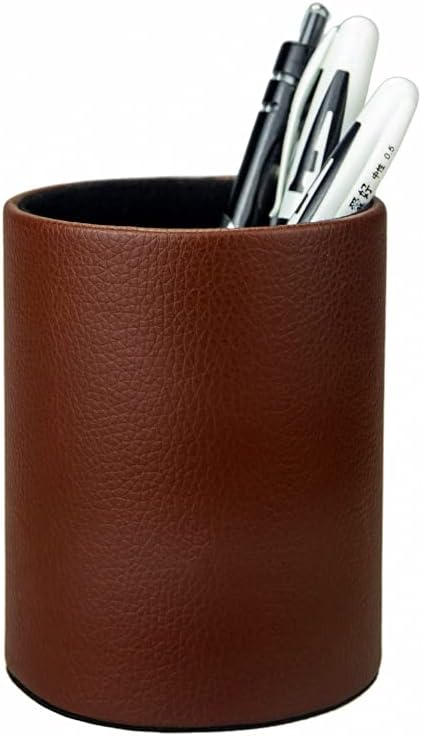 CXLE Pencil Holder Desk Organizer, PU Leather Pen Holder for Desk Decor Organizer Cosmetics Brush Holder for Teachers Students Storage Box Office Classroom(Brown)