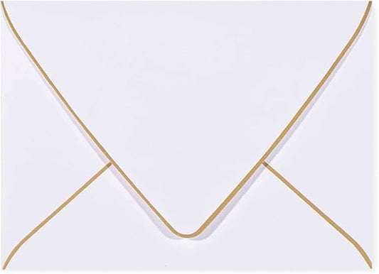 A6 White Envelopes 4 x 6 With Gold Border,- 50 Pack, Quick Self Seal, For 4x6 Cards| Perfect for Weddings, Invitations, Photos, Graduation, Baby Shower| 250GSM Luxury paper|5.25 x 7.25 Inches (White)