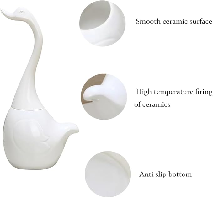 AORTULL Swan Toilet Brush and Ceramic Holder Set,Cute Bathroom Decor, Non-Scratch Bristles, Space-Saving White Household Cleaning Tool for Bathtub