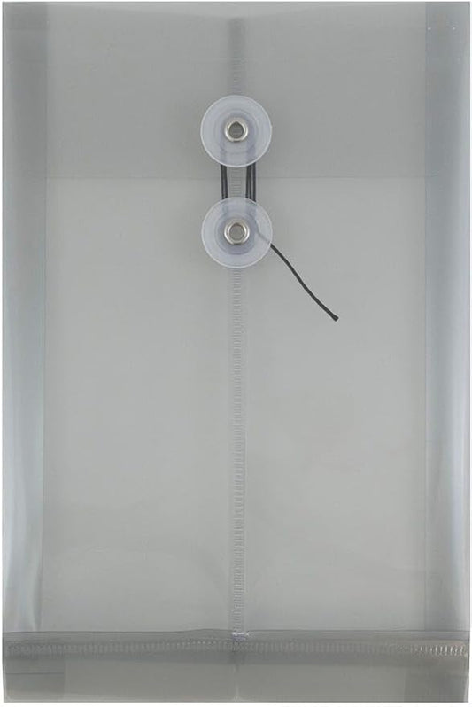 JAM PAPER Plastic Envelopes with Button & String Tie Closure - 6 1/4 x 9 1/4 - Smoke Grey - 3/Pack