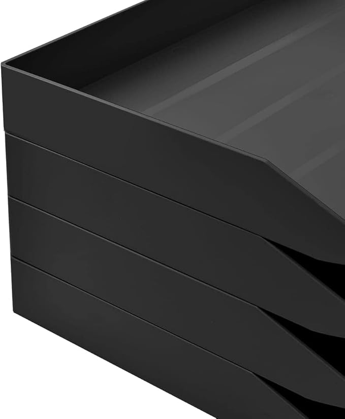 Acrimet Stackable Letter Tray 4 Tier Side Load, Plastic, Desktop File Organizer (Black Color)
