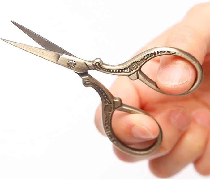 3.6 inch Sewing Embroidery Scissors, Straight Sharp Stainless Steel Sharp Scissors with leather sheath cover,DIY tools for Threading Needlework Dressmaker Artwork Everyday Use (Bronze)