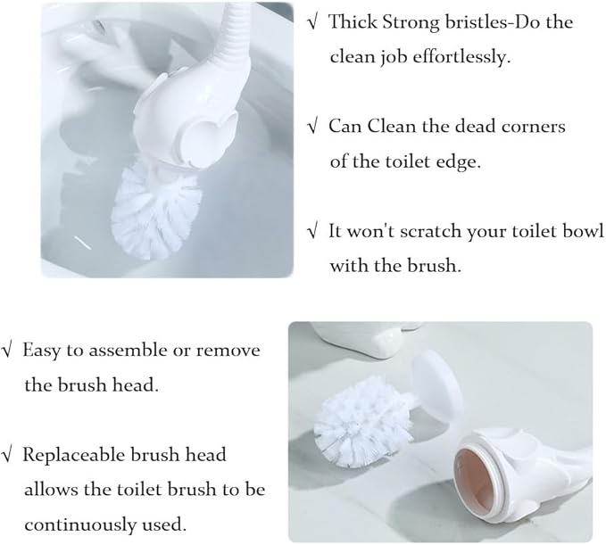 AORTULL Toilet Brush and Holder Set,Modern Ceramic Toilet Bowl Brush Holder,Cute Bathroom Decor, Non-Scratch Bristles, Space-Saving White Household Cleaning Tool for Bathtub