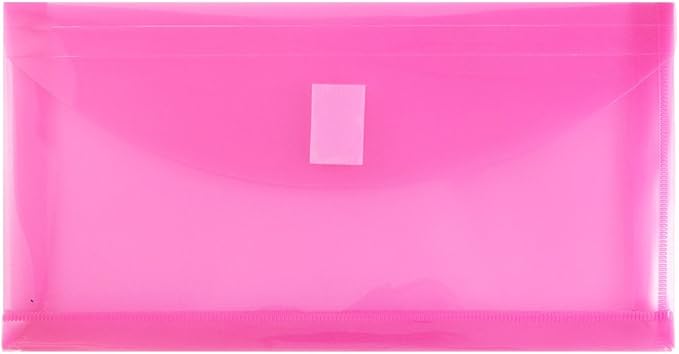 JAM PAPER Plastic Expansion Envelopes with Hook & Loop Closure - #10 Booklet Wallet - 5 1/4 x 10 with 1 Inch Expansion - Fuchsia Pink - 12/Pack