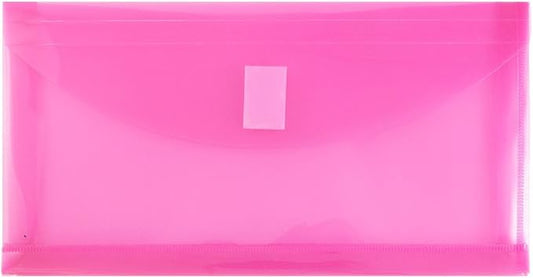 JAM PAPER Plastic Expansion Envelopes with Hook & Loop Closure - #10 Booklet Wallet - 5 1/4 x 10 with 1 Inch Expansion - Fuchsia Pink - 12/Pack