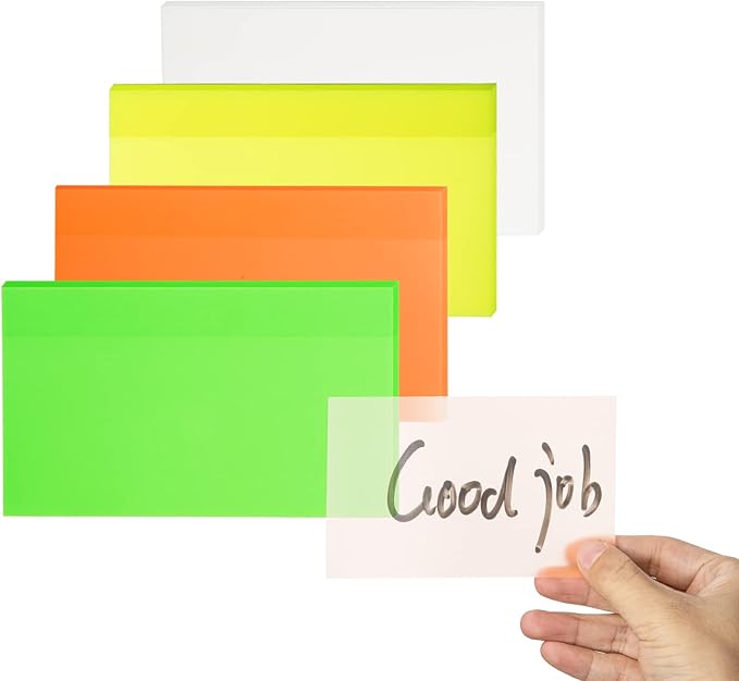3x5 Inch Transparent Sticky Notes, 200 Sheets 4 Colors Large Translucent Self-Adhesive Clear See Through Post Sticky Notes for Office Woman School Classroom Teacher College Supplies 4 Pads