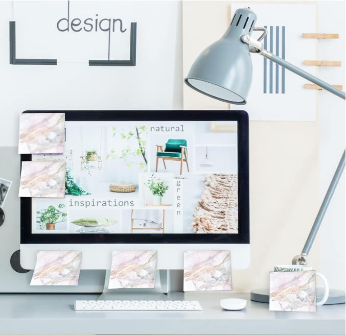 2 Pack Sticky Notes 3x3 Inches, Bright Cute Strong Sticking Power, Easy to Post for Home, Office, 80sheets/Pads, White Marble
