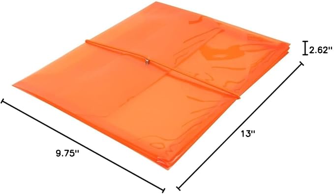 JAM PAPER Plastic Expansion Envelopes with Elastic Band Closure - Letter Booklet - 9 3/4 x 13 with 2.5 Inch Expansion - Orange - 12/Pack