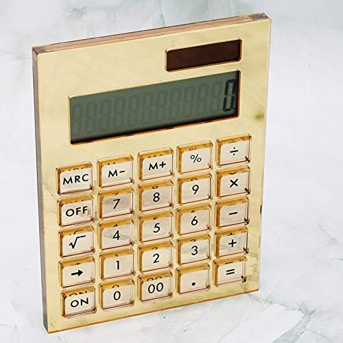 Acrylic Calculator with Stand, Battery and Solar Hybrid Powered Basic Calculator 12-Digit LCD Display,Home Office Desktop Accessories(Gold)