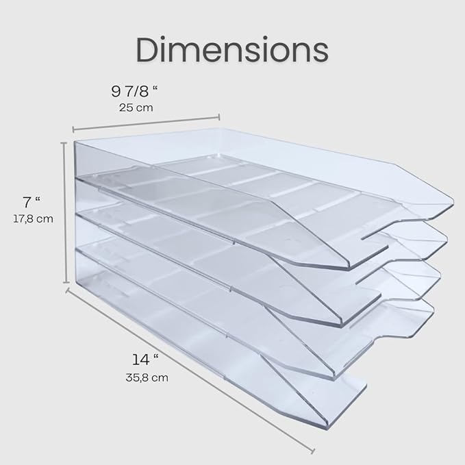 Acrimet Stackable Letter Tray, 4 Tier Front Load Desktop File Organizer, A4 Letter Size, Plastic, Clear Crystal