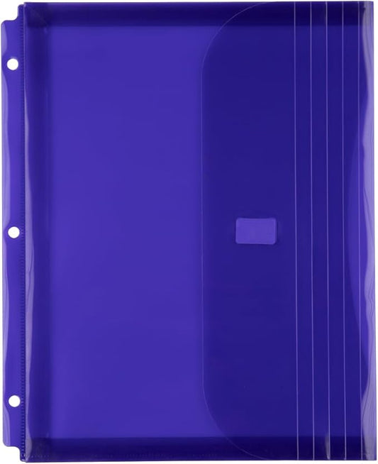 JAM PAPER Plastic 3 Hole Punch Binder Envelopes with Hook & Loop Closure - Letter Booklet - 9 1/2 x 11 1/2 with 1 Inch Expansion - Purple - 12/Pack