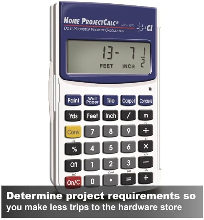 Calculated Industries 8510 Home ProjectCalc Do-It-Yourselfers Feet-Inch-Fraction Project Calculator | Dedicated Keys for Estimating Material Quantities and Costs for Home Handymen and DIYs , White Small