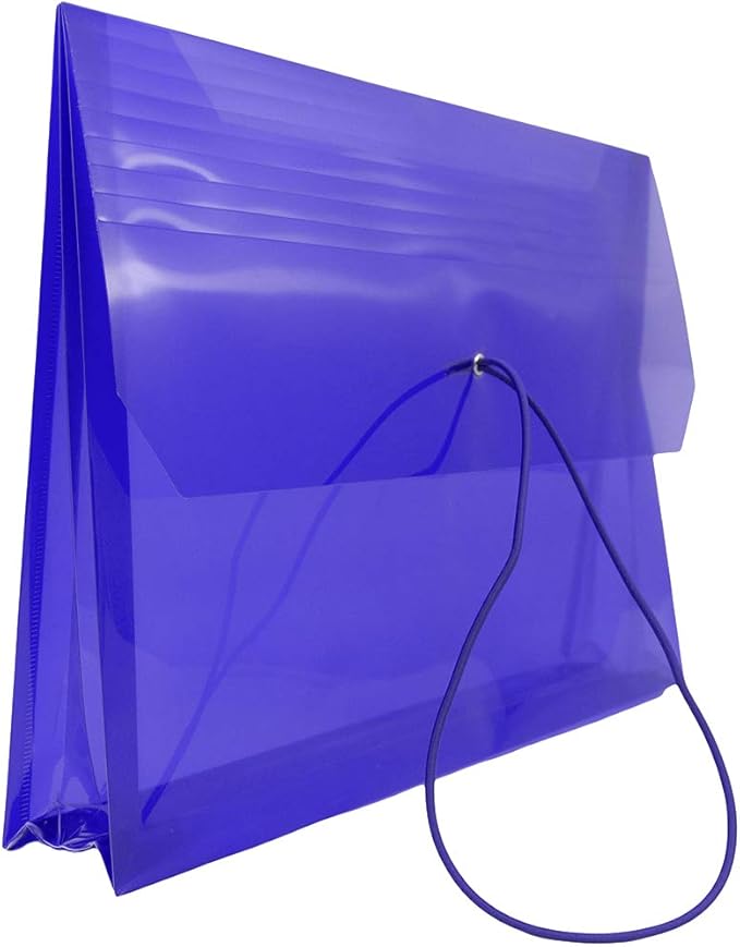 JAM PAPER Plastic Expansion Envelopes with Elastic Band Closure - Letter Booklet - 9 3/4 x 13 with 2.5 Inch Expansion - Blue - 12/Pack