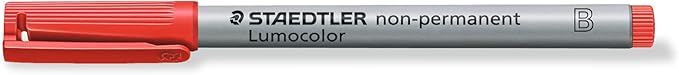 STAEDTLER Lumograph Non-Permanent Wet Erase Marker Pen: 4 Count - Broad Tip (1-2.5mm), Low Odor Colored Markers, Red, Blue, Green, Black