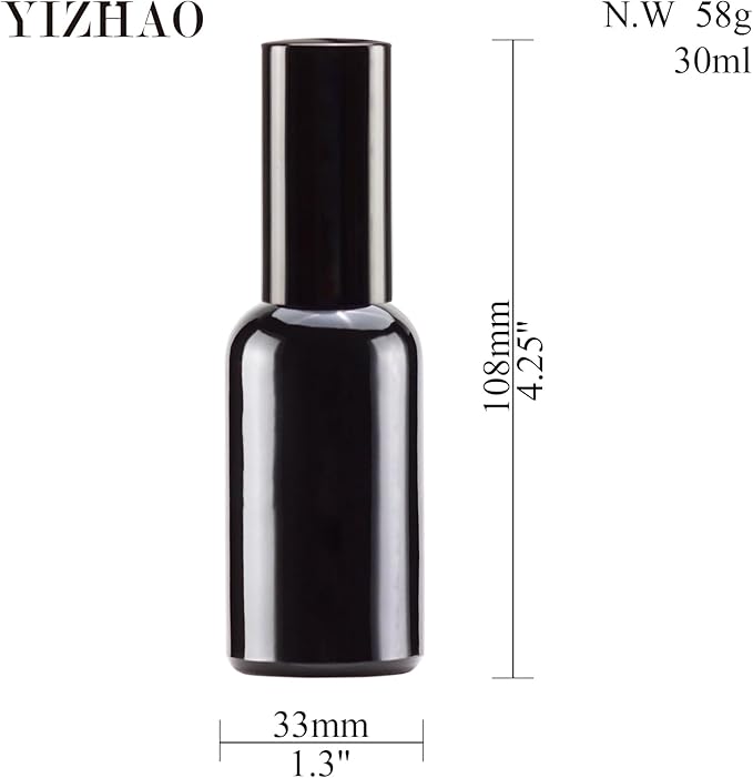 YIZHAO Black Glass Spray Bottles 1oz, with Small Fine Mist Spray, Metal Cap, Refillable for Essential Oil,Travel,Cleaning,Perfume,Aromatherapy,Makeup – 24 Pcs