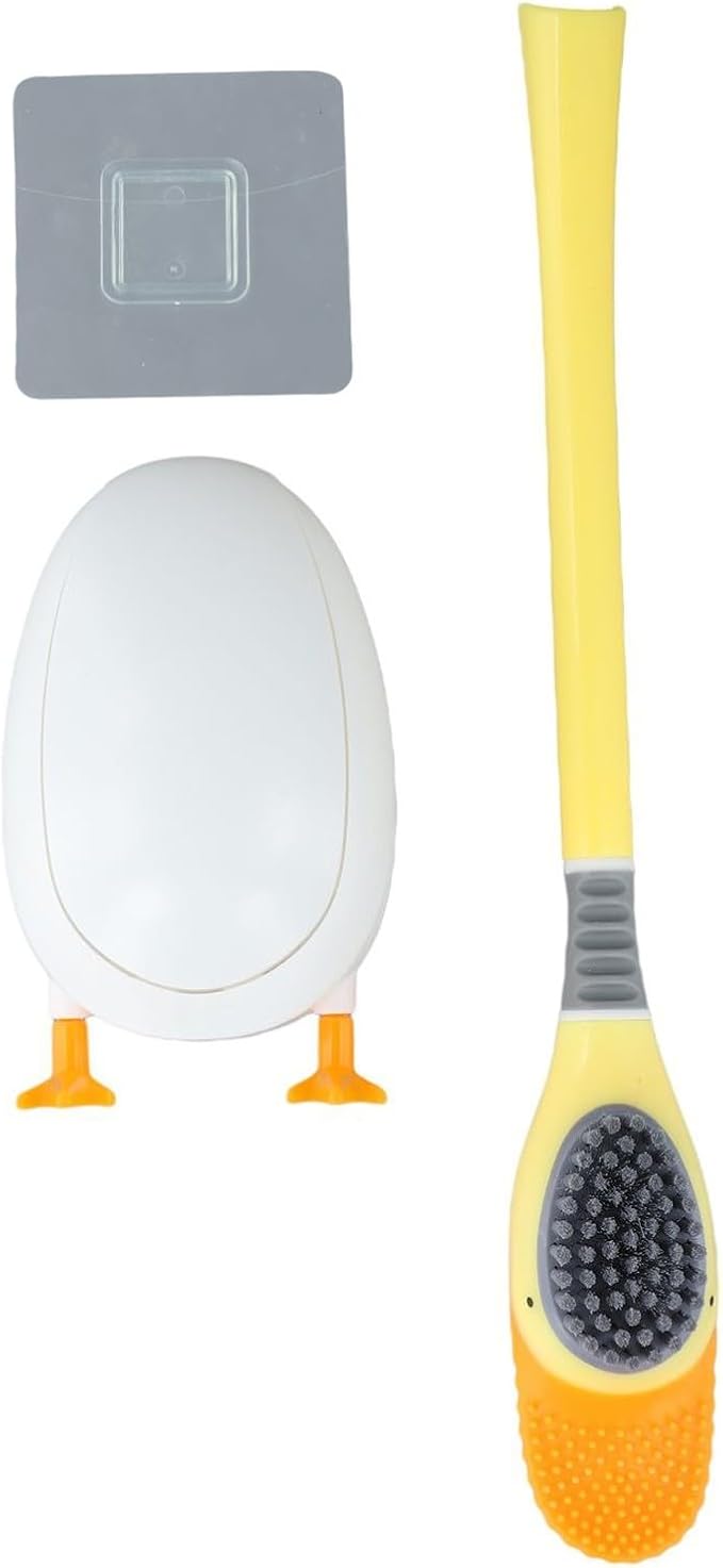 Duck Silicone Toilet Brush and Holder Set with 360° Curved Head for Deep Cleaning, Easy Storage, White/Yellow(Yellow)