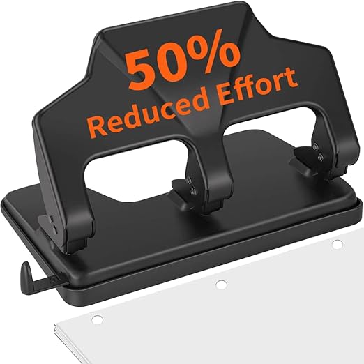 AFMAT HP14 Heavy Duty 3 Hole Punch, 40-Sheet Three Hole Punch, 50% Reduced Effort, 3 Hole Puncher for Binder, Metal Paper Puncher w/Large Chip Tray, Black