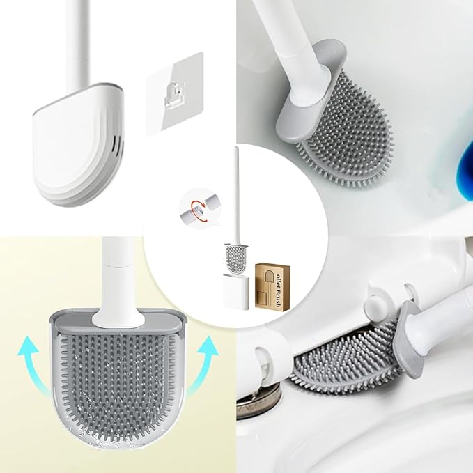 Kucucyle Mini RV Silicone Toilet Brush with TPR Bristles & ABS Detachable Handle Set, Flexible 360°Deep Cleaners Brushes, Wall-Mounted Design for Space-Saving RV Bathrooms Toilet Bowl Brush (Black)