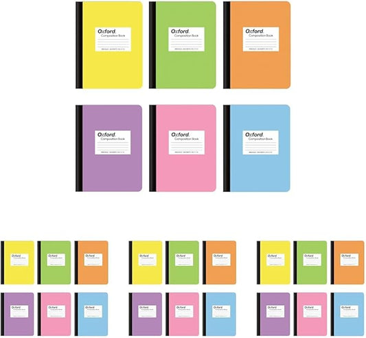Oxford Composition Notebooks, 24 Pack, Wide Ruled Paper, 9-3/4 x 7-1/2 Inches, 100 Sheets, Assorted Pastel Covers (63759)