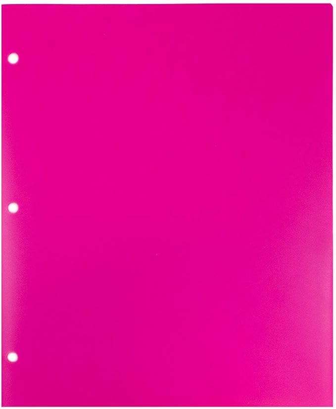 JAM PAPER Heavy Duty Plastic 3 Hole Punch Pocket Folders - Extra Tough School Folders - Fuchsia Hot Pink - 3/Pack