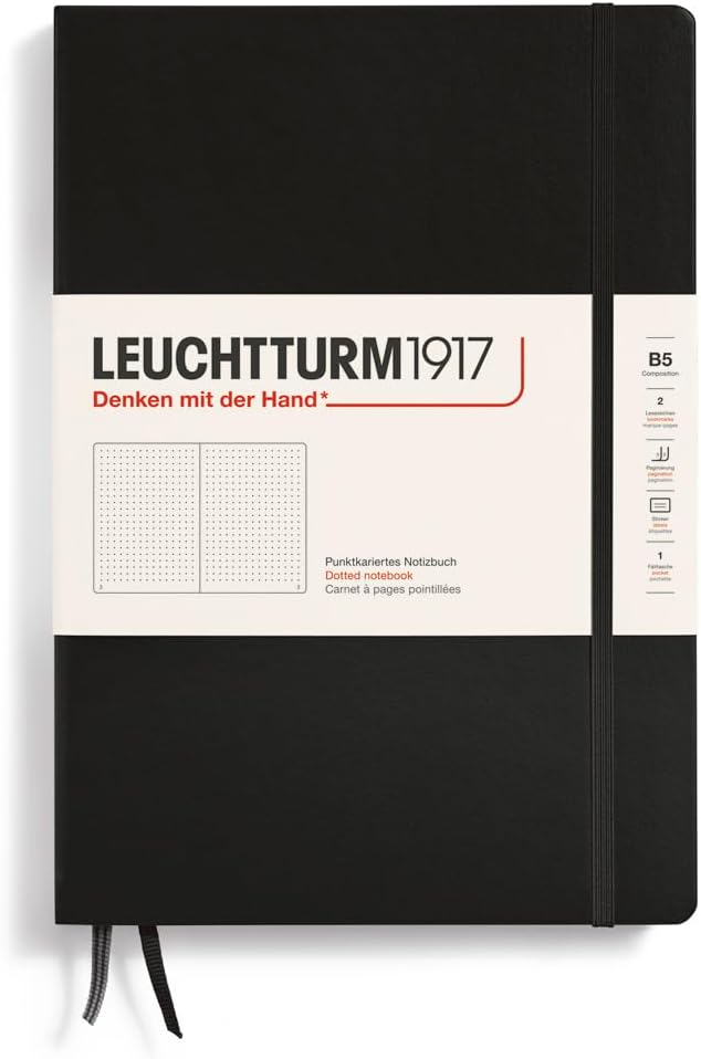 LEUCHTTURM1917 - Notebook Hardcover Composition B5-219 Numbered Pages for Writing and Journaling (Black, Dotted)
