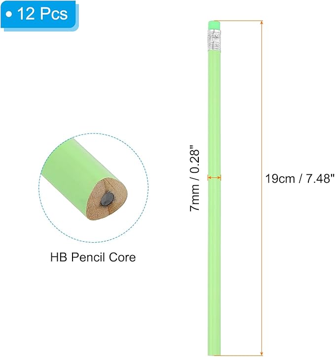PATIKIL Round Pencils, 12 Pack Triangle HB Graphite Pencil Woodcase Wooden Pencils with Eraser for Classroom Office Writing Drawing Supplies, Green