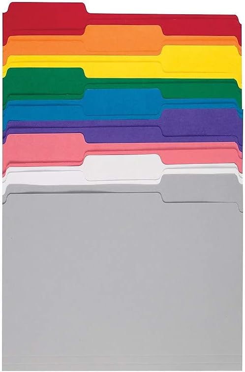 Staples File Folders, 1/3-Cut Tab, Assorted Position, Letter Size, Perfect for Home, Office, Classroom, 250-Pack, Assorted Colors