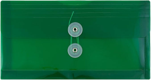 JAM PAPER Plastic Envelopes with Button & String Tie Closure - #10 Business Booklet - 5 1/4 x 10 - Green - 12/Pack