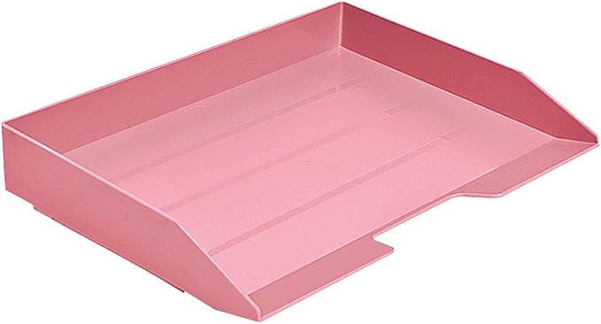 Acrimet Stackable Letter Tray Single Side Load, Plastic, Desktop File Organizer (Solid Pink Color) (1 Unit)