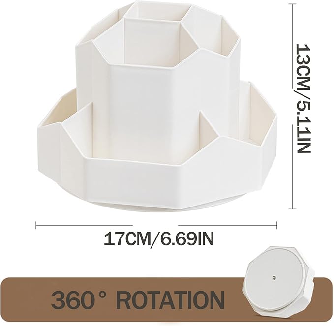 INSTOME Desktop Organizer with Pencil Holders,360°Rotating Pen Holder for Desk Organizer,9 Compartments and Makeup Brush Holders,Multifunctional Office Supplies for Home,Teachers and School