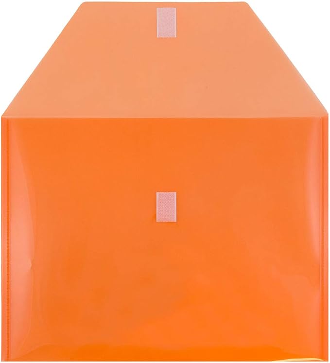JAM PAPER Plastic Envelopes with Hook & Loop Closure - Letter Booklet - 9 3/4 x 13 - Orange - 12/Pack