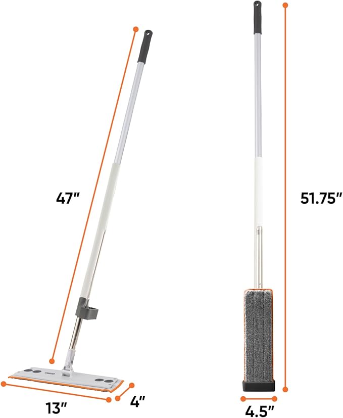 Superio Self-Wringing Microfiber Cleaning Mop with Hands-Free Wringing Blade and 2-Pack Reusable & Washable 8" x 4.5" Microfiber Mopping Pad for Home, Kitchen, Bathroom, Streak-Free Cleaning