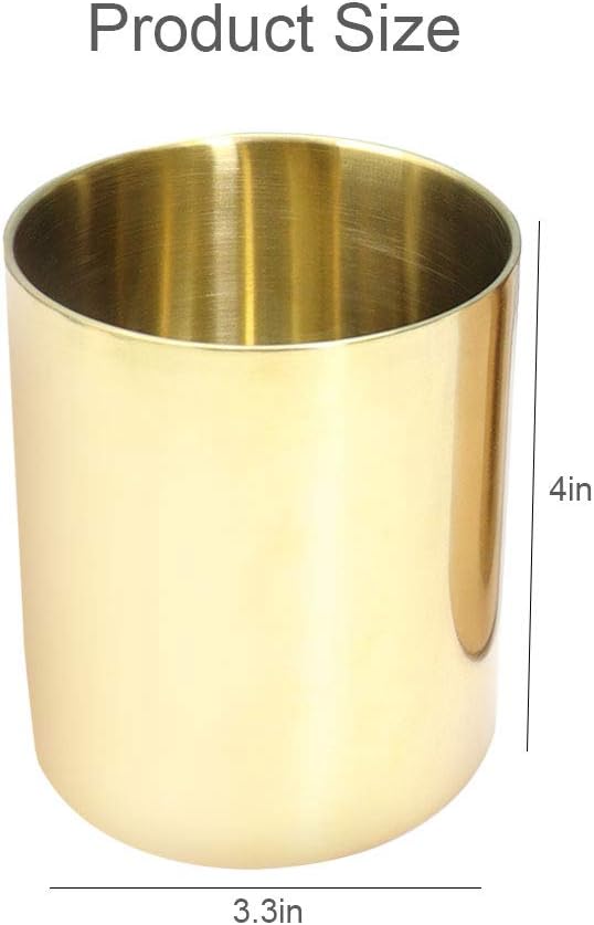 MultiBey Gold Pencil Holder Cup, Luxury Pen Holder Metal Organizer Small Vase, Desk Accessory for Office Home