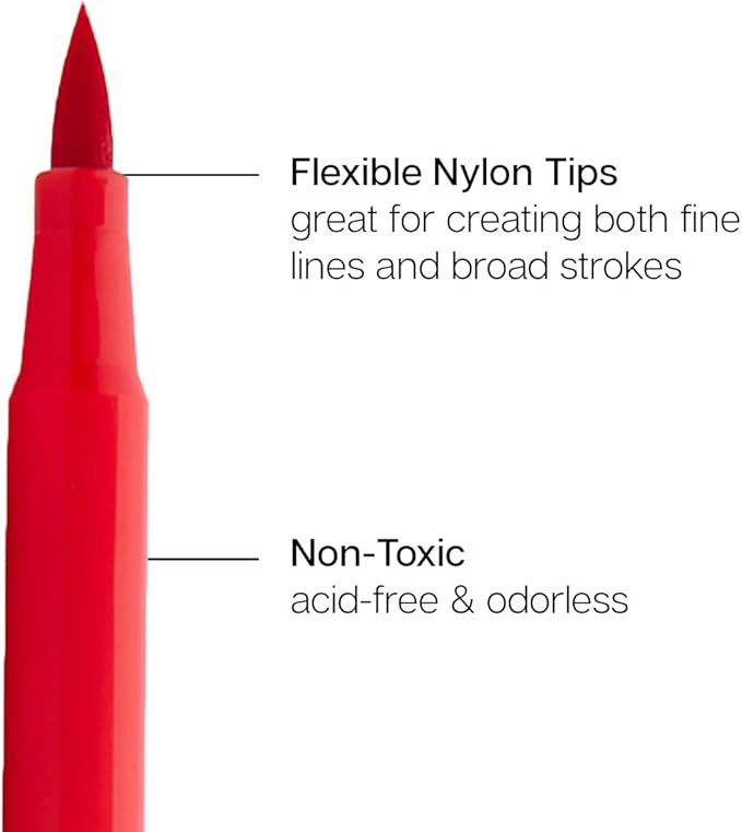 KINGART 'Watercolor-Effect' Brush Markers (410-12), 12 Colors - Brightly Colored Markers, Journaling, Lettering, Kids and Adult Coloring Books, and More, Convenient Carrying Case