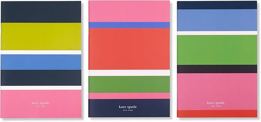 kate spade new york Soft Cover Triple Notebook Set, 3-Pack Lined Travel Journals with 80 Pages Per Book, Sunny Day Stripe