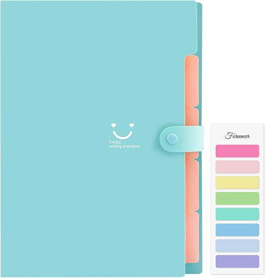 Forvencer Accordion File Organizer, Letter Size, 5 Pocket Expanding File Folder, Cute File Folder with Labels, Portable File Organizer for School Office Supplies, Folders for Documents, Jade