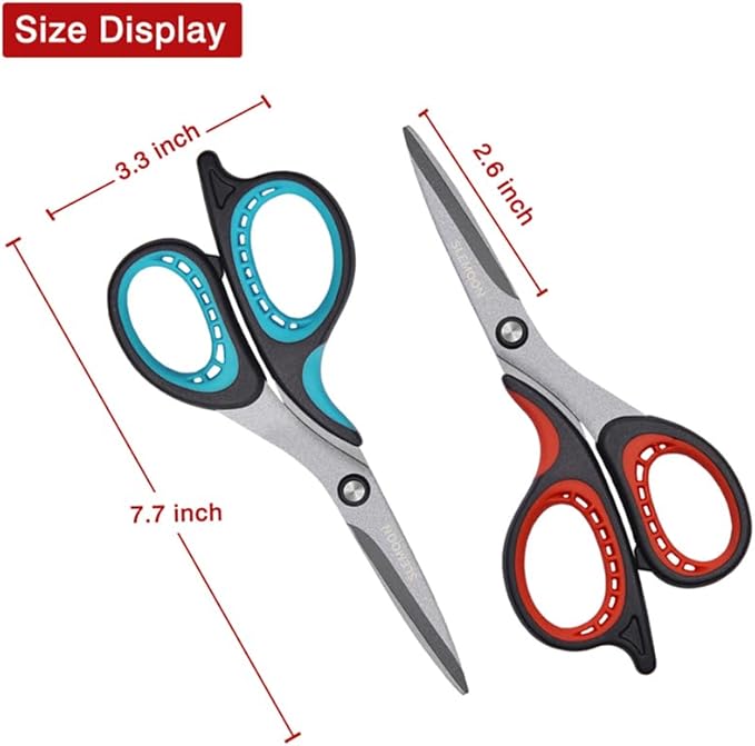 3 Pack 8" Titanium All Purpose Scissors, Non-Stick,Professional Stainless Steel,Comfort Grip Handles for Office, Crafting, School & Home