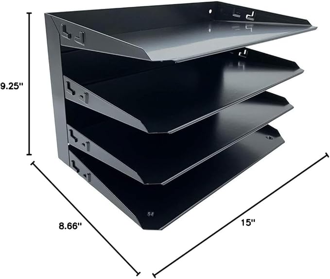 Huron Desktop Horizontal 4-Slot Legal File Binder Organizer Storage Letter Tray, Black Commercial Grade Steel