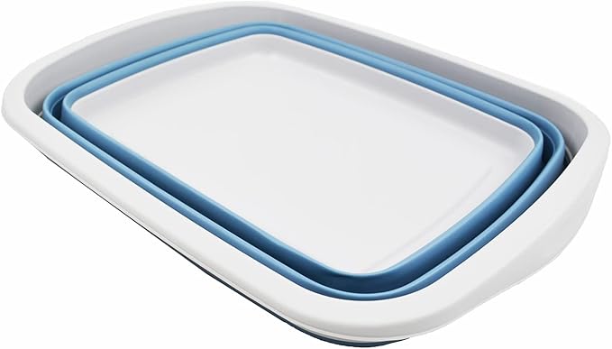 SAMMART 10L (2.6 Gallon) Collapsible Tub-Foldable Dish Tub-Portable Washing Basin-Space Saving Plastic Washtub (Grey/Steel Blue, 1)