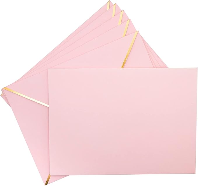 A7 Envelopes - V Flap Foil Border Luxury Mailing Envelopes for 5" x 7" Cards - for Wedding, Invitations, Baby Shower, Photos, Graduation, Birthday, Bridal Shower - 5.25" x 7.25" (Pink, 50 Pack)