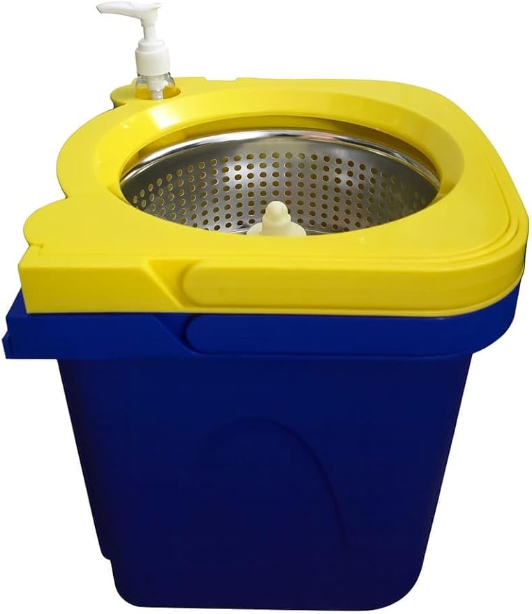 BOLDë Thunder Mop Spin System - Double-Sided - 2 Compact Stackable 6L Buckets, Microfiber Head, Stainless Steel Wringer, Antifungal Quick-Dry Cleaning, Soap Dispenser, 3 Free Refills (Yellow/Blue)