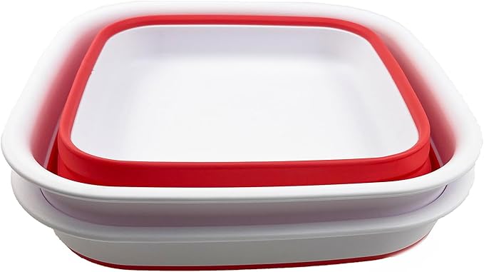 SAMMART 8L (2.1 Gallon) Collapsible Tub - Foldable Dish Tub - Portable Washing Basin - Space Saving Plastic Washtub (White/Coral Pink (Set of 2))