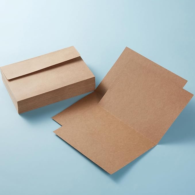 Wishop 50 Pack Self-Adhesive Envelopes with Fold Cards for Wedding Invitations, Greeting Cards, Baby Shower, Letter Mailing (Brown, 5x7)